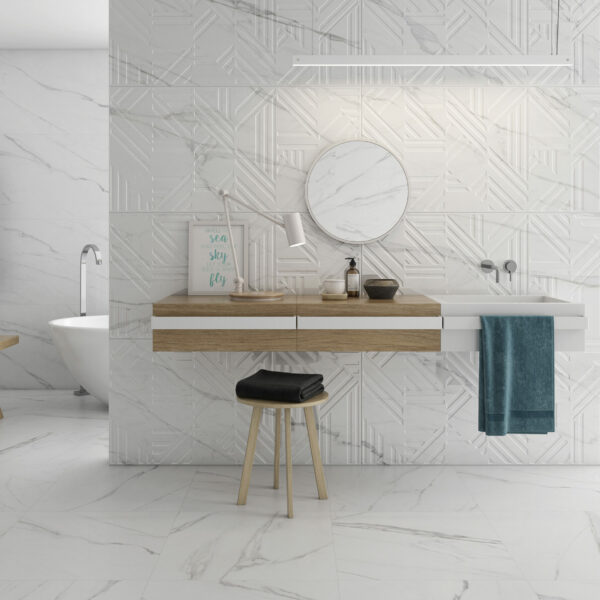 Carrelage effet marbre blanc grand format
